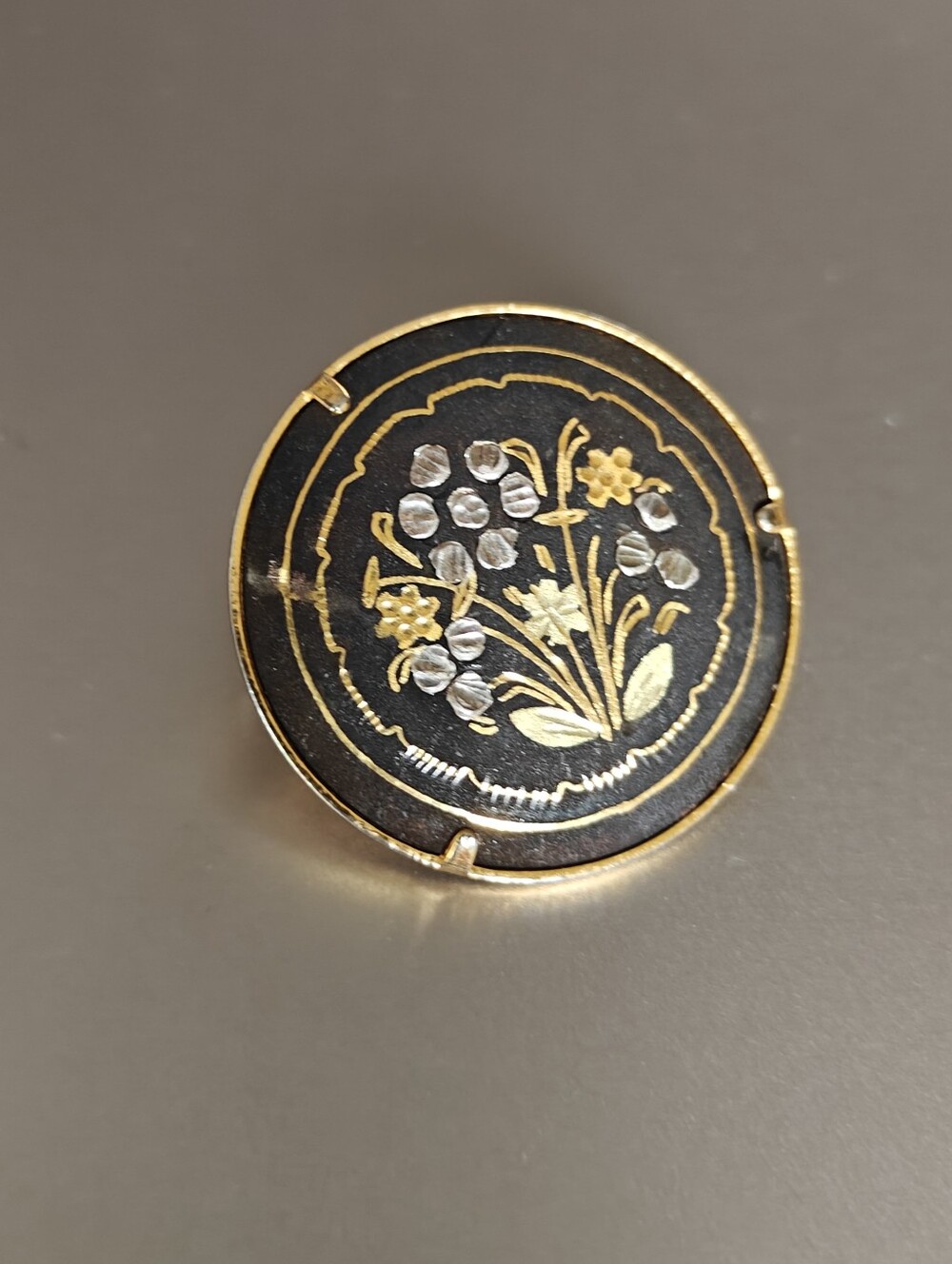 Vintage Damascene Floral Pin